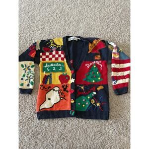 Vintage BellePointe Holiday Calendar Sweater Cardigan Months of the Year 80s